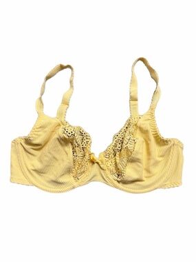 80s/90s French Vintage Passionata Ribbed Cotton & Lace Unlined Bra (Yellow) 32D